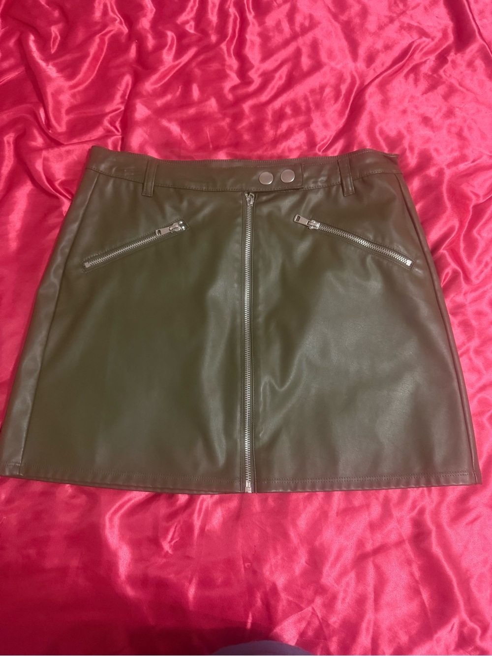 Olive Faux Leather Mini Skirt